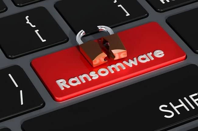 “Ransomware” keyboard key with a padlock on it